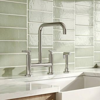 GRANDJOY 2-Handle Deck Mount 8 in Kitchen Faucet 2-Hole Bridge Kitchen Sink Faucet with Side Sprayer