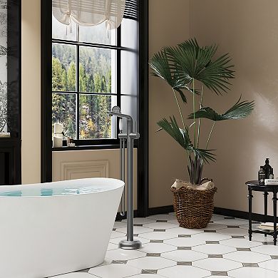 2-Handle Floor Mount Freestanding Tub Faucet with Hand Shower