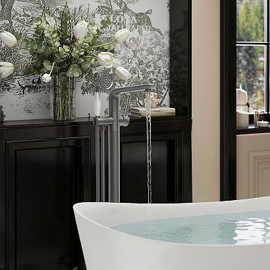 2-Handle Floor Mount Freestanding Tub Faucet with Hand Shower