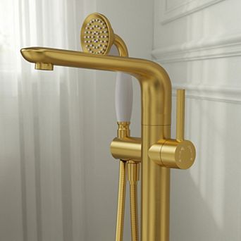 2-Handle Floor Mount Freestanding Tub Faucet with Hand Shower