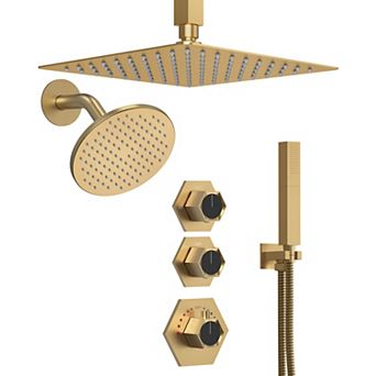 12 in 5-Spray Ceiling Mount Dual Fixed and Handheld Shower Head Shower Faucet