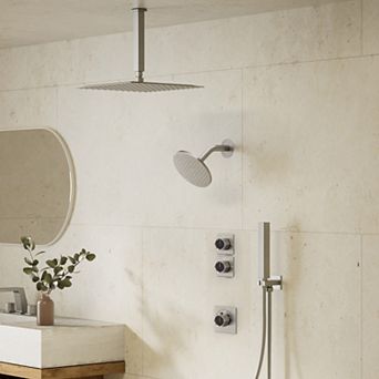 12 in 5-Spray Ceiling Mount Dual Fixed and Handheld Shower Head Shower Faucet