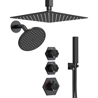 12 in 5-Spray Ceiling Mount Dual Fixed 3 Handheld Shower Head Shower Faucet 2.5 GPM Anti Scald