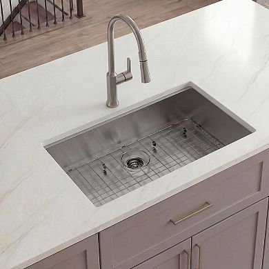 32 in. Undermount Single Bowl 16-Gauge Stainless Steel Kitchen Sink Basin
