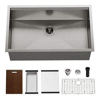 32 in Undermount Single Bowl 16-Gauge Stainless Steel Kitchen Sink Basin