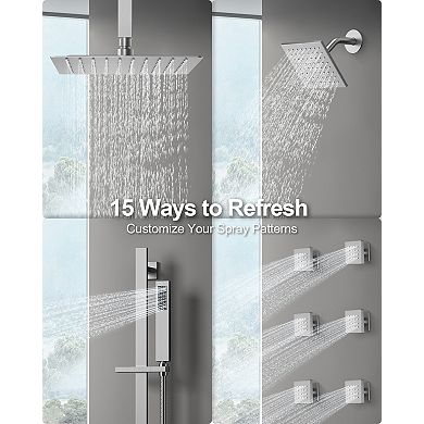 Dual 15-Spray Shower System with 16" Ceiling & 6" Wall Mount Shower Heads
