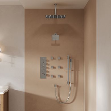 Dual 15-Spray Shower System with 16" Ceiling & 6" Wall Mount Shower Heads