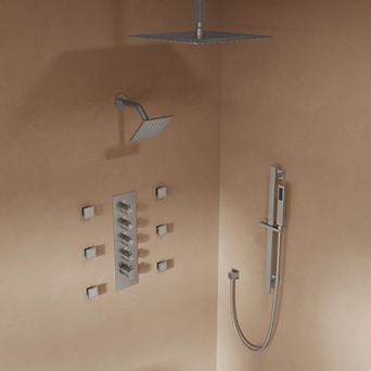 Dual 15-Spray Shower System with 16" Ceiling & 6" Wall Mount Shower Heads