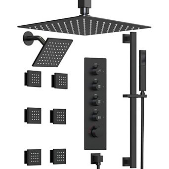Dual 15-Spray 16" Ceiling & 6" Wall Mount Shower Faucet Handheld Shower Head 2.5 GPM Anti-Scald