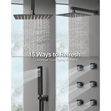 15-Spray Square 12 in. Thermostatic Multifunction Shower Faucet Handheld Shower Head