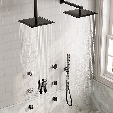 15-Spray Square 12 in. Thermostatic Multifunction Shower Faucet Handheld Shower Head