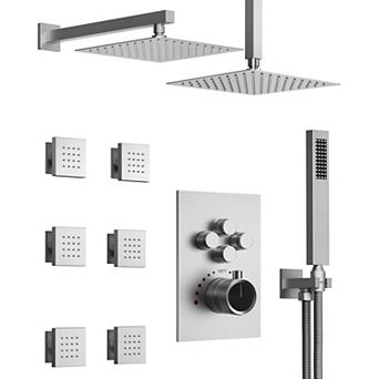 15-Spray Square 12 in Thermostatic Multifunction Shower Faucet Handheld Shower Head