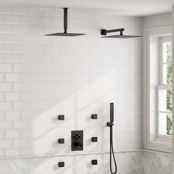15-Spray Square 12 in Thermostatic Multifunction Shower Faucet Handheld Shower Head