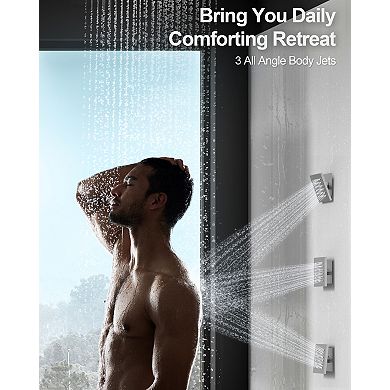 20" Quadruple Handles Ceiling Mount 15-Spray Dual Shower Head and Handheld Shower Head LED Bluetooth