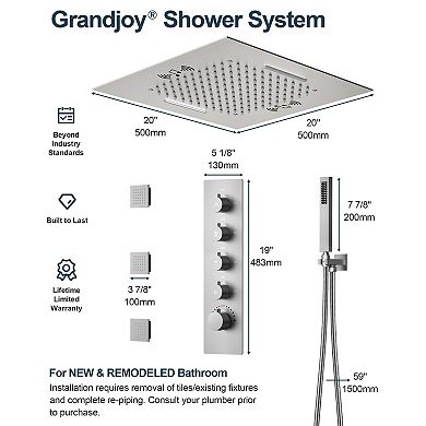 20" Quadruple Handles Ceiling Mount 15-Spray Dual Shower Head and Handheld Shower Head LED Bluetooth