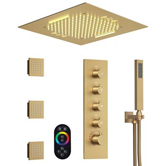 20 in Quadruple Handles Ceiling Mount 15-Spray Dual Shower Head and Handheld Shower Head