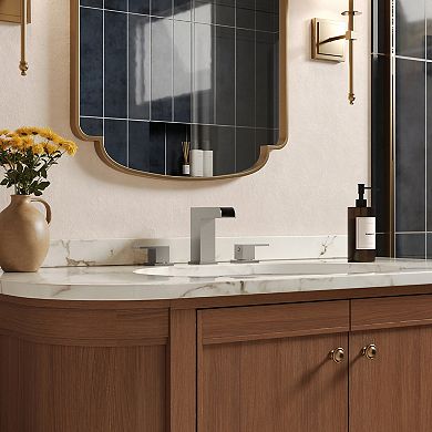 Waterfall Spout 8 in. Widespread Double Handle Bathroom Faucet 1.2 GPM