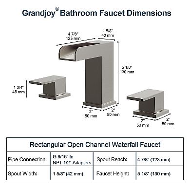 Waterfall Spout 8 in. Widespread Double Handle Bathroom Faucet 1.2 GPM
