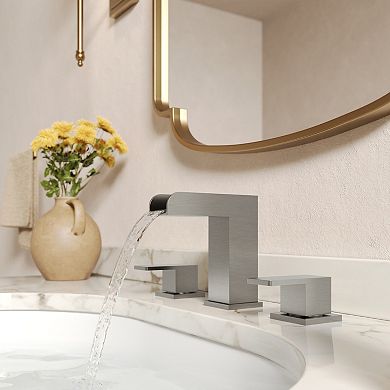 Waterfall Spout 8 in. Widespread Double Handle Bathroom Faucet 1.2 GPM