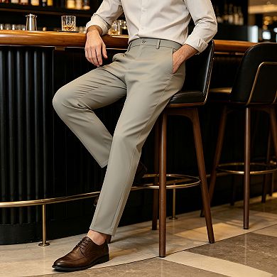 Men's Slim Fit Stretch Dress Pants Flat Front Business Casual Slacks