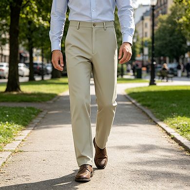 Men's Slim Fit Stretch Dress Pants Flat Front Business Casual Slacks