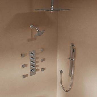 Dual 15-Spray Shower System with 16" Ceiling & 6" Wall Mount Shower Heads