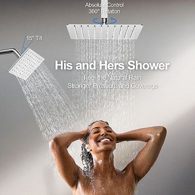 Dual 15-Spray Shower System with 16" Ceiling & 6" Wall Mount Shower Heads