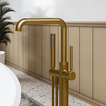 2-Handle Floor-Mount Clawfoot Tub Faucet with Hand Shower