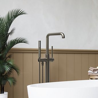 2-Handle Floor-Mount Clawfoot Tub Faucet with Hand Shower