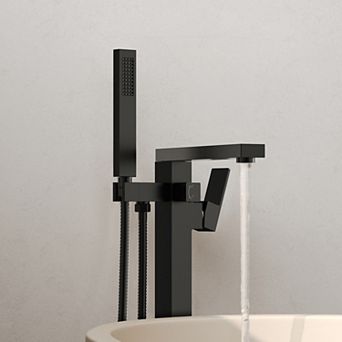 GRANDJOY Modern Freestanding Floor Mounted 2-HandleTub Filler Bathtub Faucet With Handheld Shower