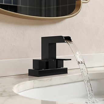 4" Centerset Waterfall Bathroom Sink Faucet 2-Handle for 2 or 3-Hole Installation with Supply Lines