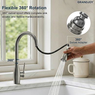 16 in. Height 2-Spray 360° Spout Swivel Single-​Handle Pull Down Sprayer Kitchen Faucet