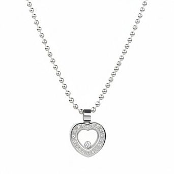 Women's Cubic Zirconia Heart Steel Necklace - 24"