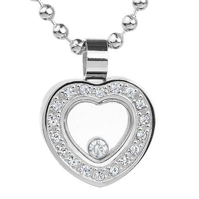 Women's Cubic Zirconia Heart Steel Necklace - 24"