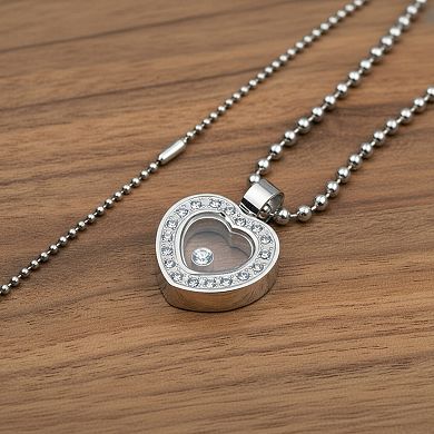 Women's Cubic Zirconia Heart Steel Necklace - 24"