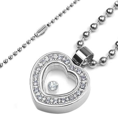 Women's Cubic Zirconia Heart Steel Necklace - 24"