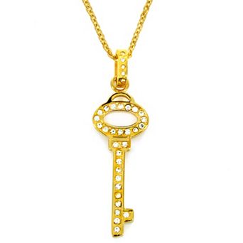 Women's Polished Cubic Zirconia Key Shaped Gold Plated Necklace - 16"