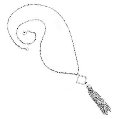 ELYA Polished Open Geometric Shaped Steel Tassel Drop Necklace - 23"