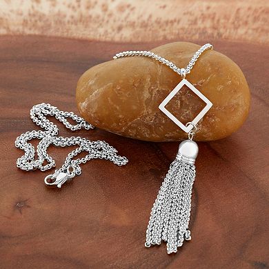 ELYA Polished Open Geometric Shaped Steel Tassel Drop Necklace - 23"