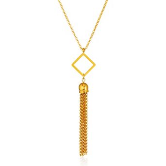 ELYA Polished Open Geometric Shaped Steel Tassel Drop Necklace - 23"