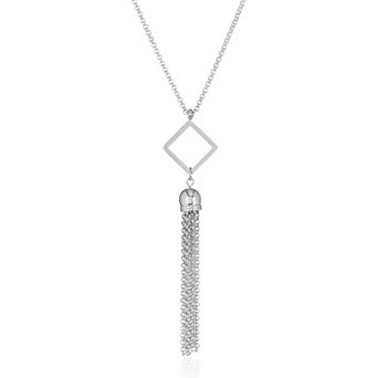 ELYA Polished Open Geometric Shaped Steel Tassel Drop Necklace - 23"