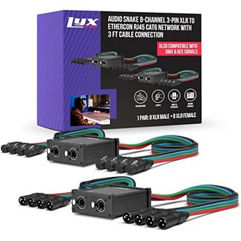 LyxPro 8-Channel XLR to RJ45 Ethercon Audio Snake Pair 3ft Cable for Stage Sound & Lighting