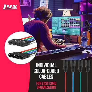 LyxPro 8-Channel XLR to RJ45 Ethercon Audio Snake Pair 3ft Cable for Stage Sound & Lighting