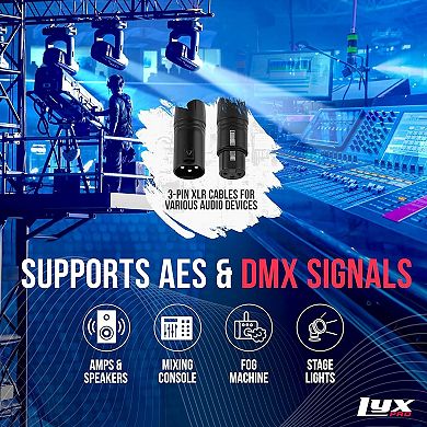 LyxPro 8-Channel XLR to RJ45 Ethercon Audio Snake Pair 3ft Cable for Stage Sound & Lighting