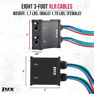 LyxPro 8-Channel XLR to RJ45 Ethercon Audio Snake Pair 3ft Cable for Stage Sound & Lighting