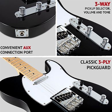 LyxPro 39" Electric Guitar TL Series, Solid Body Guitar W/3-Way Switch & Tone Controls