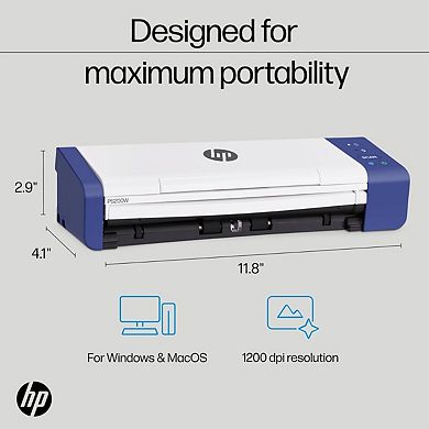 HP PS200W Portable Duplex Document Scanner USB Wi-Fi Auto-Feed Compact Digital Scanner for PC