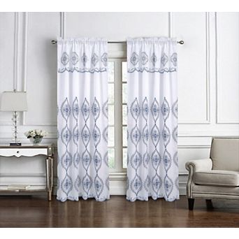 Oliva Gray Arcadia Embroidered Panel - 54x90" Navy