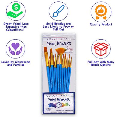 Color Swell Bulk Paint Brushes 18 Packs, 12 Per Pack