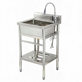 Stainless steel multi-purpose sink, 22“ × 20” × 39", with a swivel corner faucet